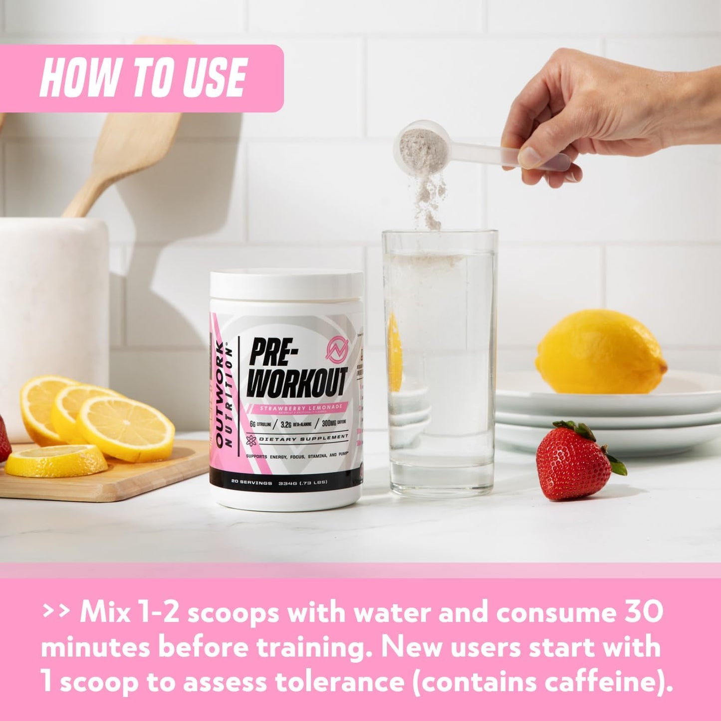 Preworkout for Men & Women - Nootropic Pre Workout without Creatine, Pre-Workout Powder with Taurine Rhodiola Citrulline Malate Beta Alanine Caffeine (Strawberry Lemonade)