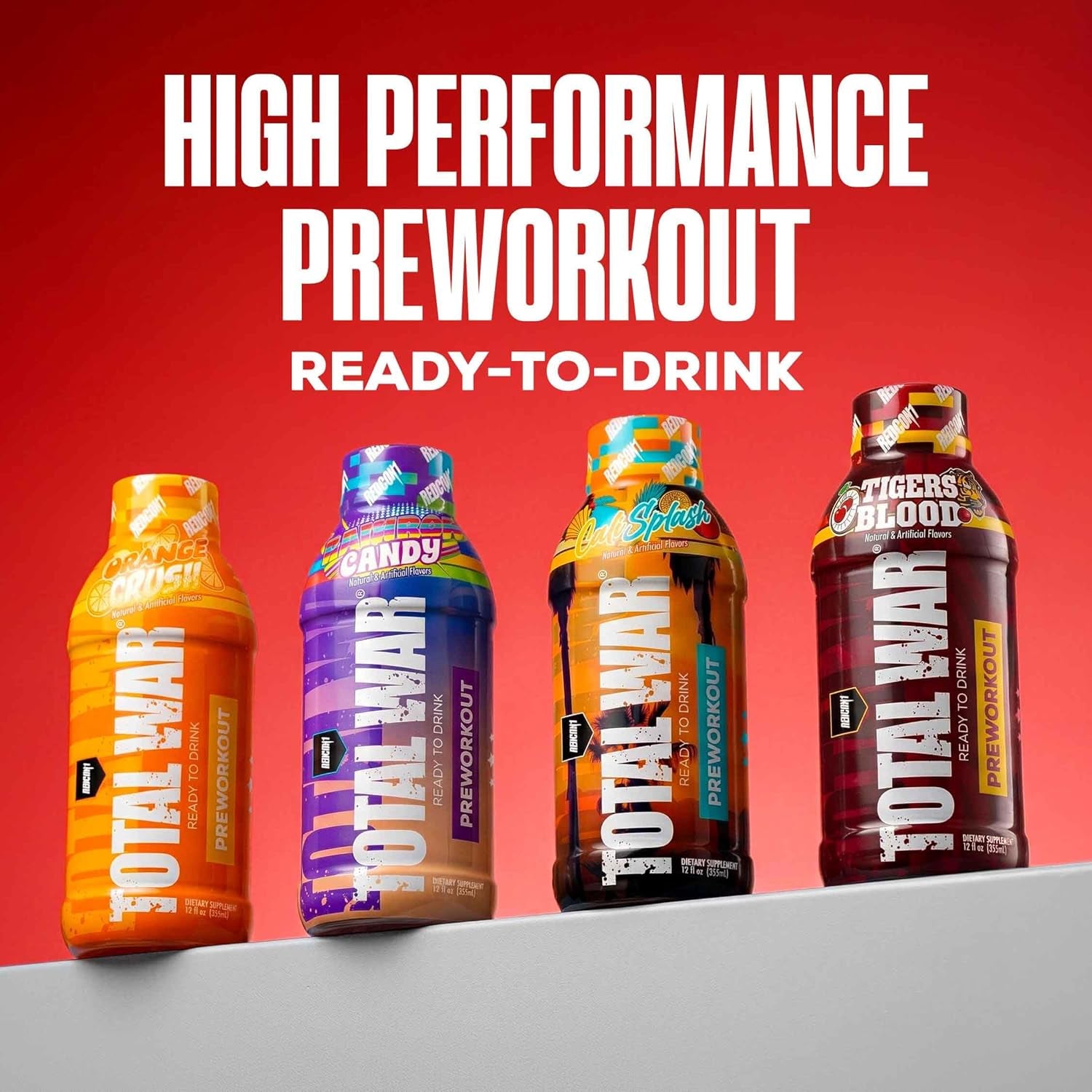 Total War Ready to Drink Pre Workout | Tiger’S Blood | 365Mg Caffeine + Citrulline Malate + Beta Alanine | Zero Sugar (12 Pack)
