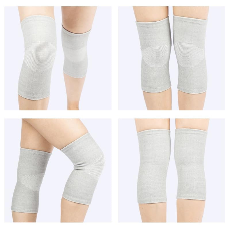 Bamboo Charcoal Knee Sleeve - Bamboo Compression Knee Sleeve for Men and Women - Elastic Warm Knee Brace for Arthritis(Gray, Large)