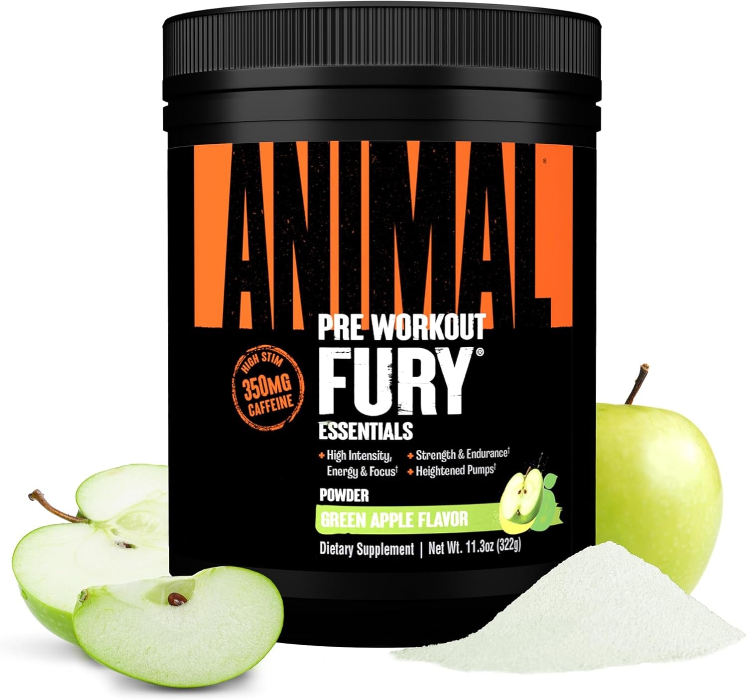 Fury Pre Workout Powder - Green Apple, 350Mg Caffeine, BCAA Amino Acids, 2G Beta Alanine, Citrulline & Tyrosine, Energy, Focus, Strength, Endurance, Preworkout for Men & Women, 20 Servings