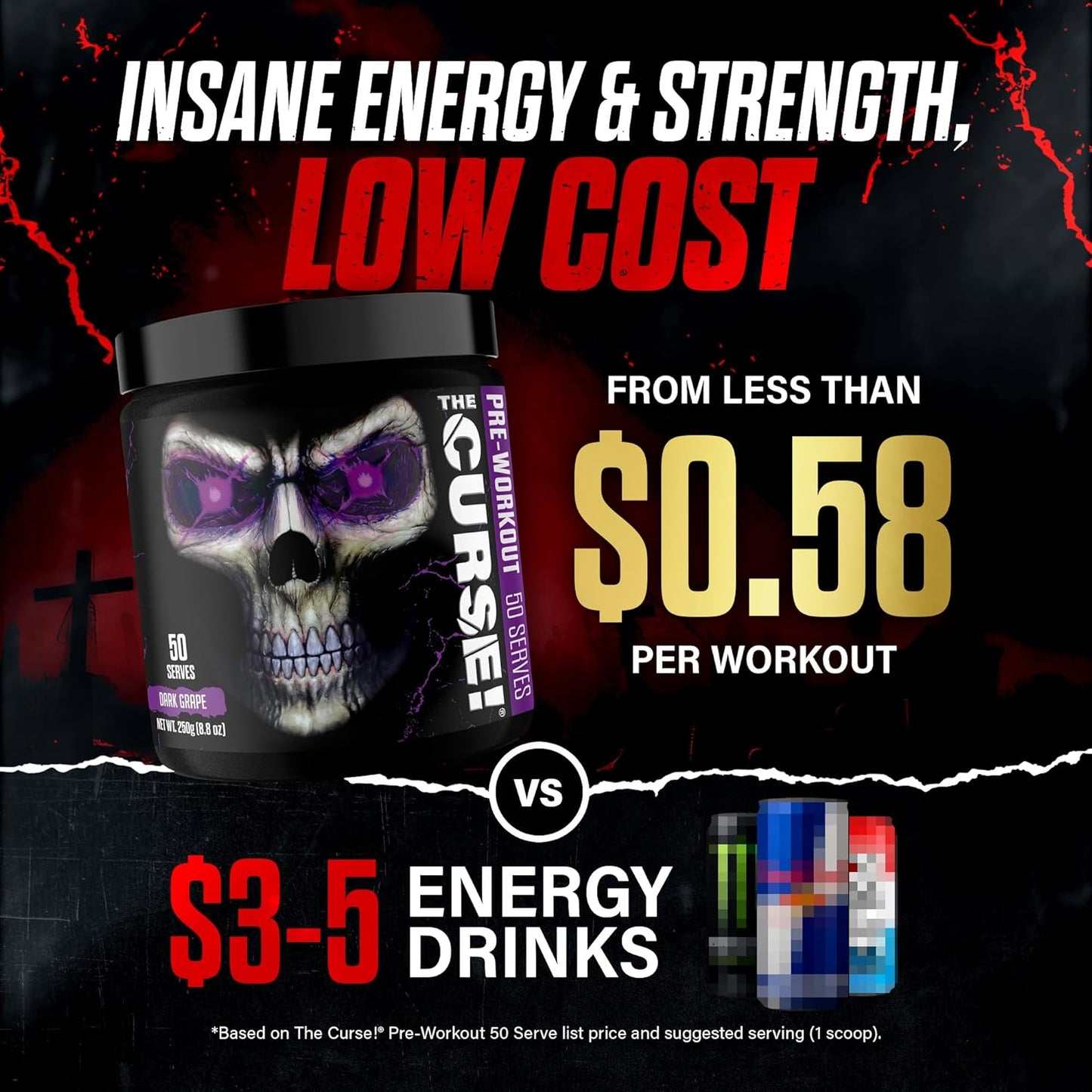 the Curse! Blue Raspberry Pre Workout Powder with Creatine – Extreme Energy Preworkout for Men & Women – 50 Servings – L Citrulline, Beta Alanine & Caffeine for Pump, Strength & Focus