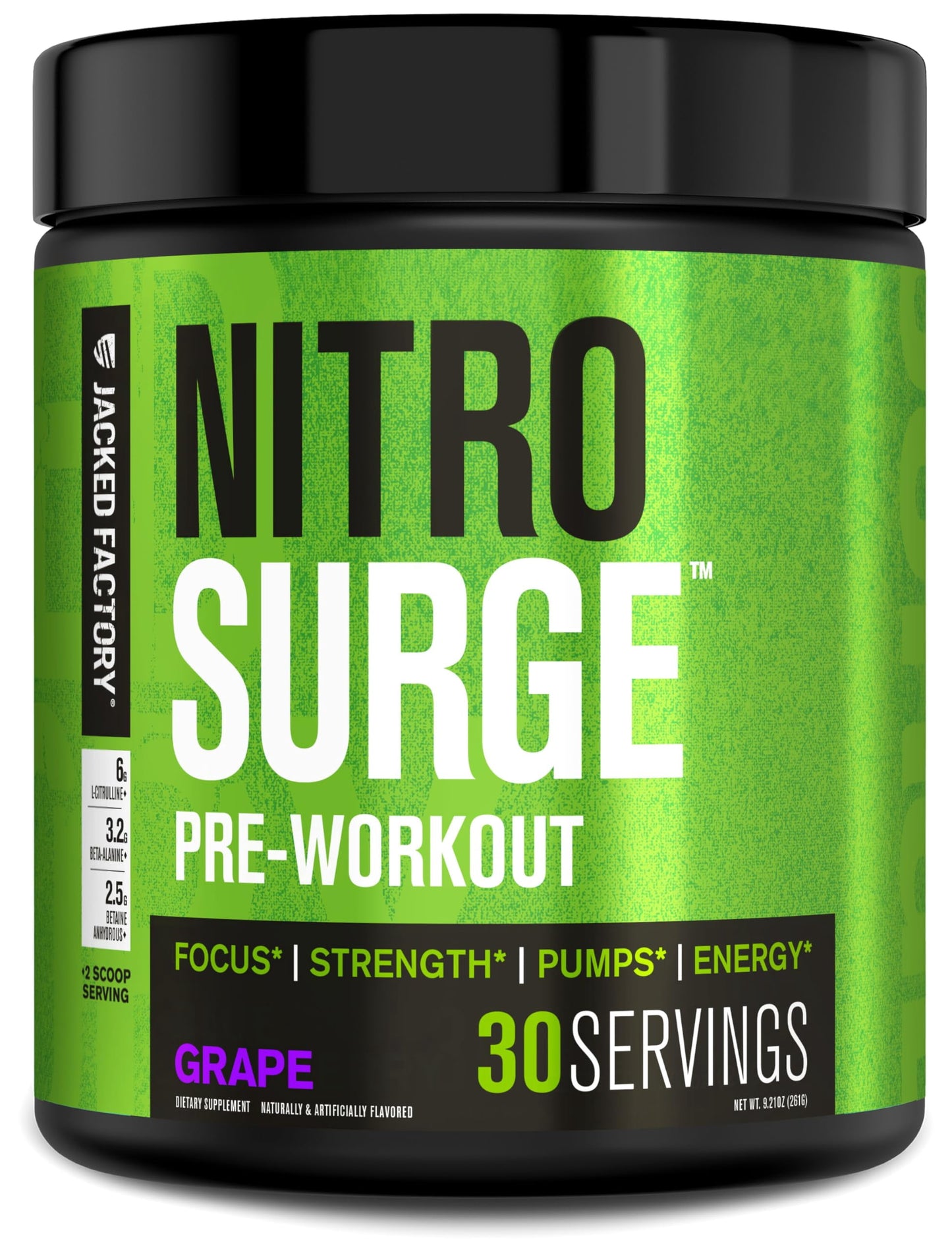 NITROSURGE Pre Workout Supplement - Endless Energy, Instant Strength Gains, Clear Focus, Intense Pumps - Nitric Oxide Booster & Powerful Preworkout Energy Powder - 30 Servings, Grape