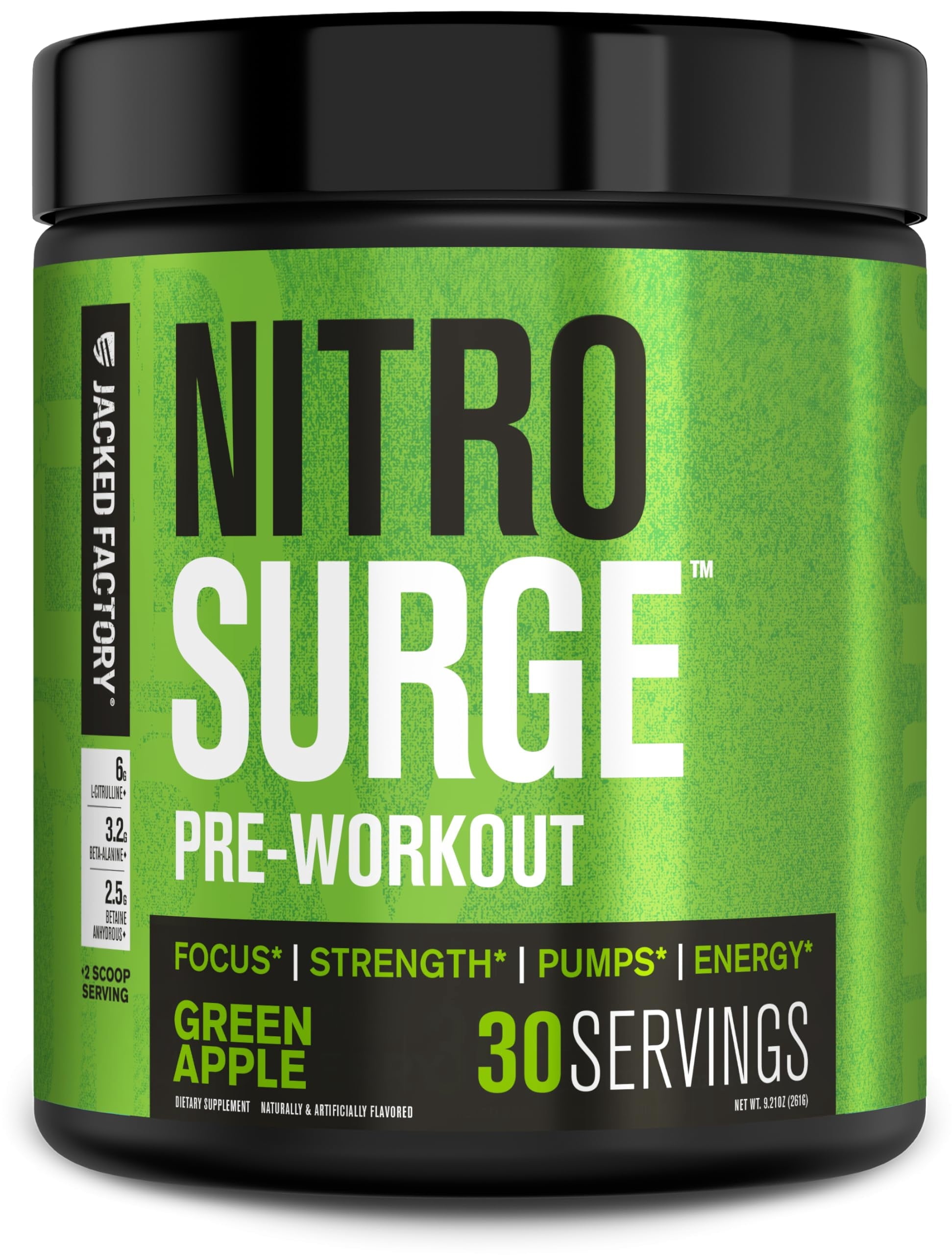 NITROSURGE Pre Workout Supplement - Endless Energy, Instant Strength Gains, Clear Focus, Intense Pumps - NO Booster & Powerful Preworkout Energy Powder - 30 Servings, Green Apple