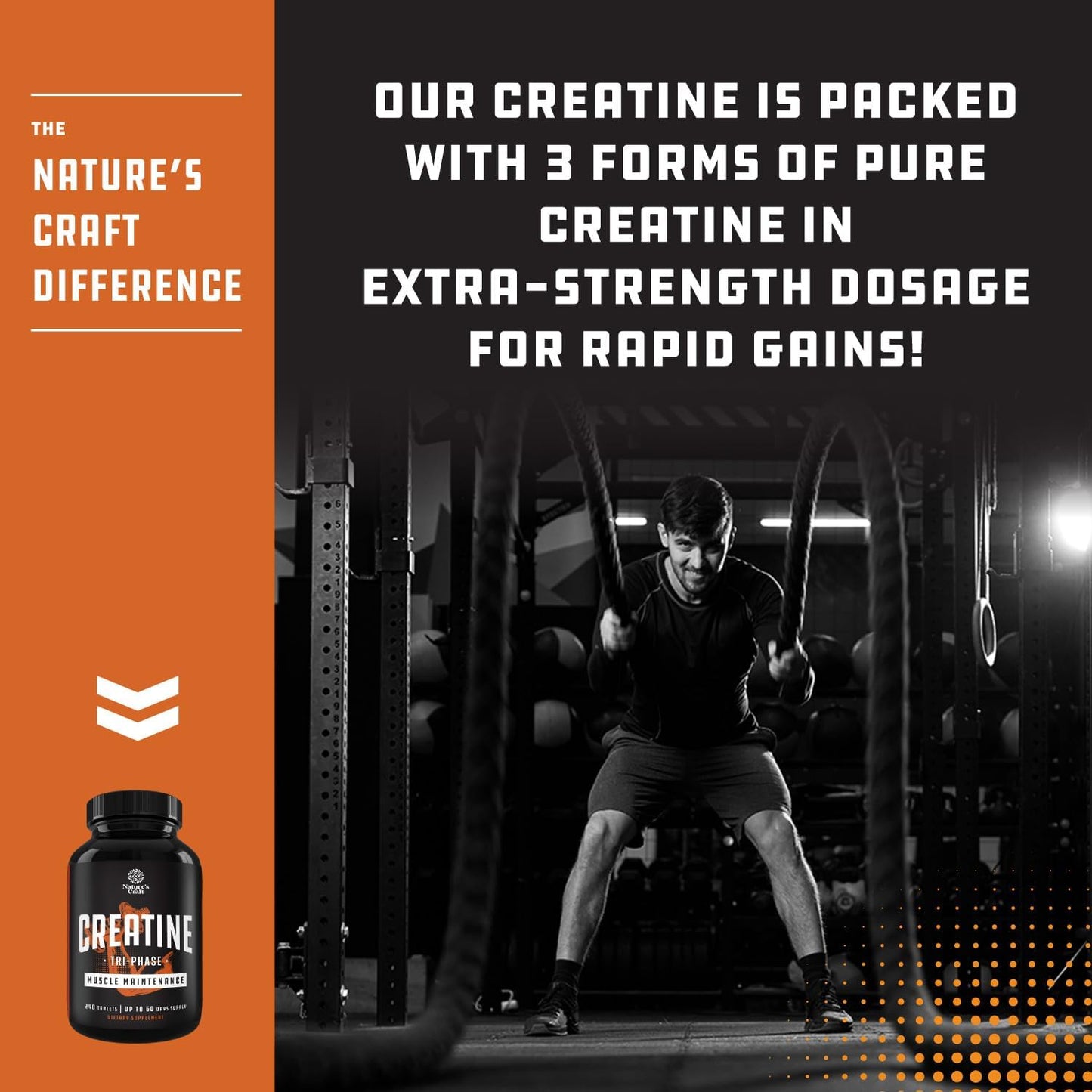 High Strength Tri Phase Creatine Tablets for Women & Men - Formula Blend of Creatine Monohydrate, 300Mg HCL & Pyruvate Supplement - Muscle Mass Gain & Recovery Supplement - 240 Count