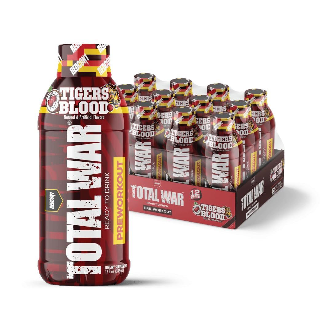 Total War Ready to Drink Pre Workout | Tiger’S Blood | 365Mg Caffeine + Citrulline Malate + Beta Alanine | Zero Sugar (12 Pack)