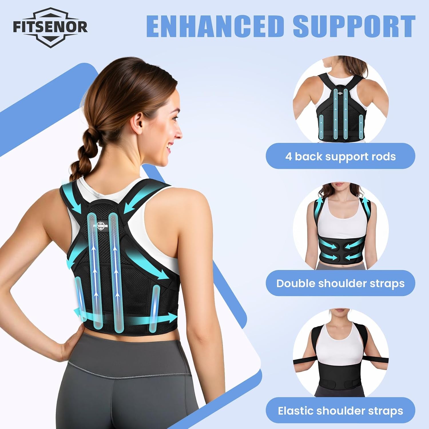 Posture Corrector for Women and Men, Lightweight Back Support for Neck, Shoulder & Upper Back Pain Relief, Posture Brace with Adjustable Straps for Improving Back Posture (Black, M)