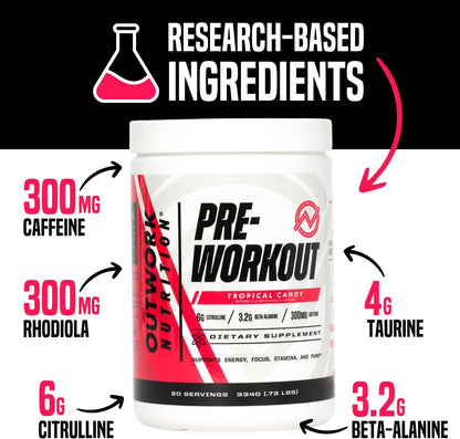Preworkout for Men & Women - Nootropic Pre Workout without Creatine, Pre-Workout Powder with Taurine Rhodiola Citrulline Malate Beta Alanine Caffeine (Tropical Candy)