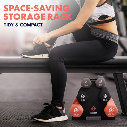 Dumbbell Weights Set with Stand, 32Lbs Neoprene Coated Weights in Color Gray, Black, and Orange, Hex Shape anti Slip and Roll Dumbbells for Exercise, Training, Fitness, Yoga