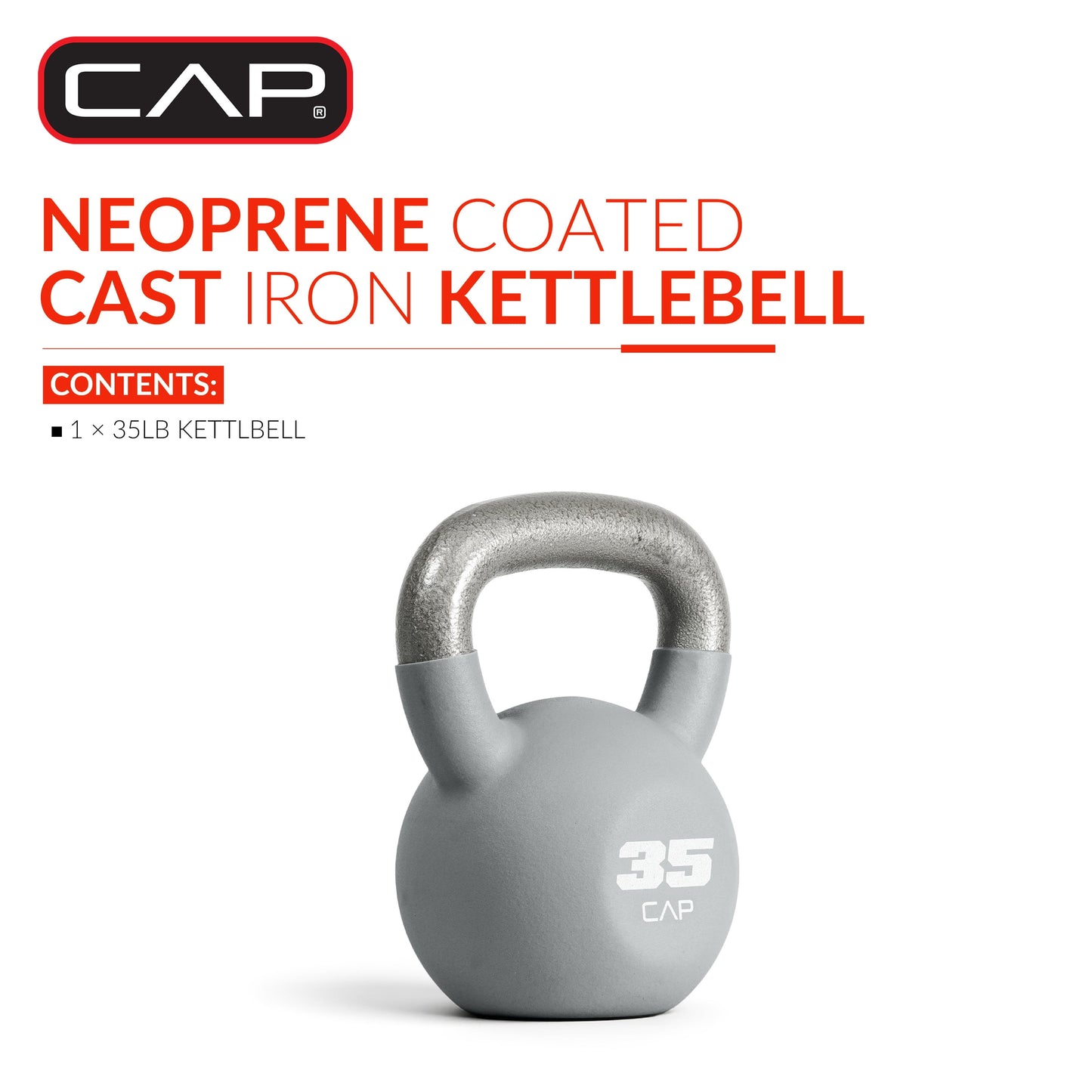 , 35Lb Neoprene Coated Kettlebell, Gray