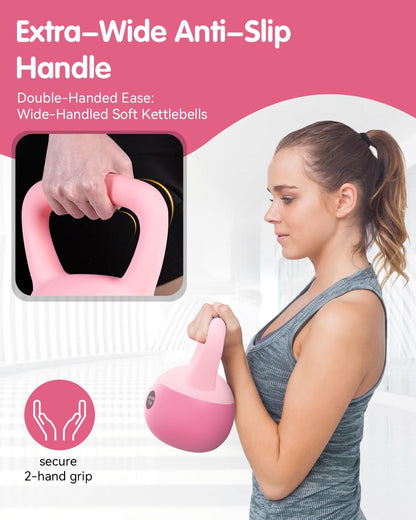 Soft Kettlebell - Cushioned Impact-Resistant Base and Anti-Slip, Kettle Bell Anti-Slip Grip Weight for Home Workouts, Safe Strength Training Kettlebells Sets for Women & Men, with Non-Slip Gloves