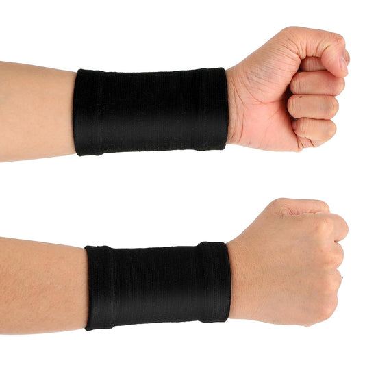 Wrist Compression Sleeve, 2 Pairs Spandex Soft Elastic Wrist Brace Hand Band Sport Support Wraps Arthritis Pain Relief for Men Women Work Gym Typing Golf Volleyball (Black)