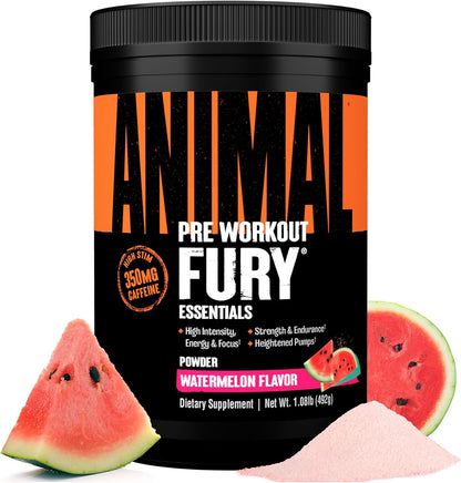 Fury Pre Workout Powder Supplement for Energy and Focus 5G BCAA 350Mg Caffeine Nitric Oxide without Creatine Powerful Stimulant for Bodybuilders, Watermelon