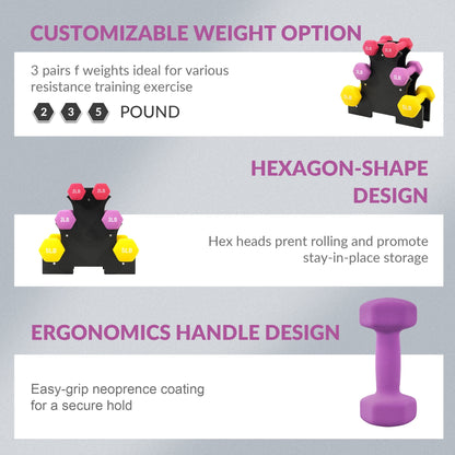 Dumbbell Set with Stand (2Lbs, 3Lbs, 5Lbs Set)