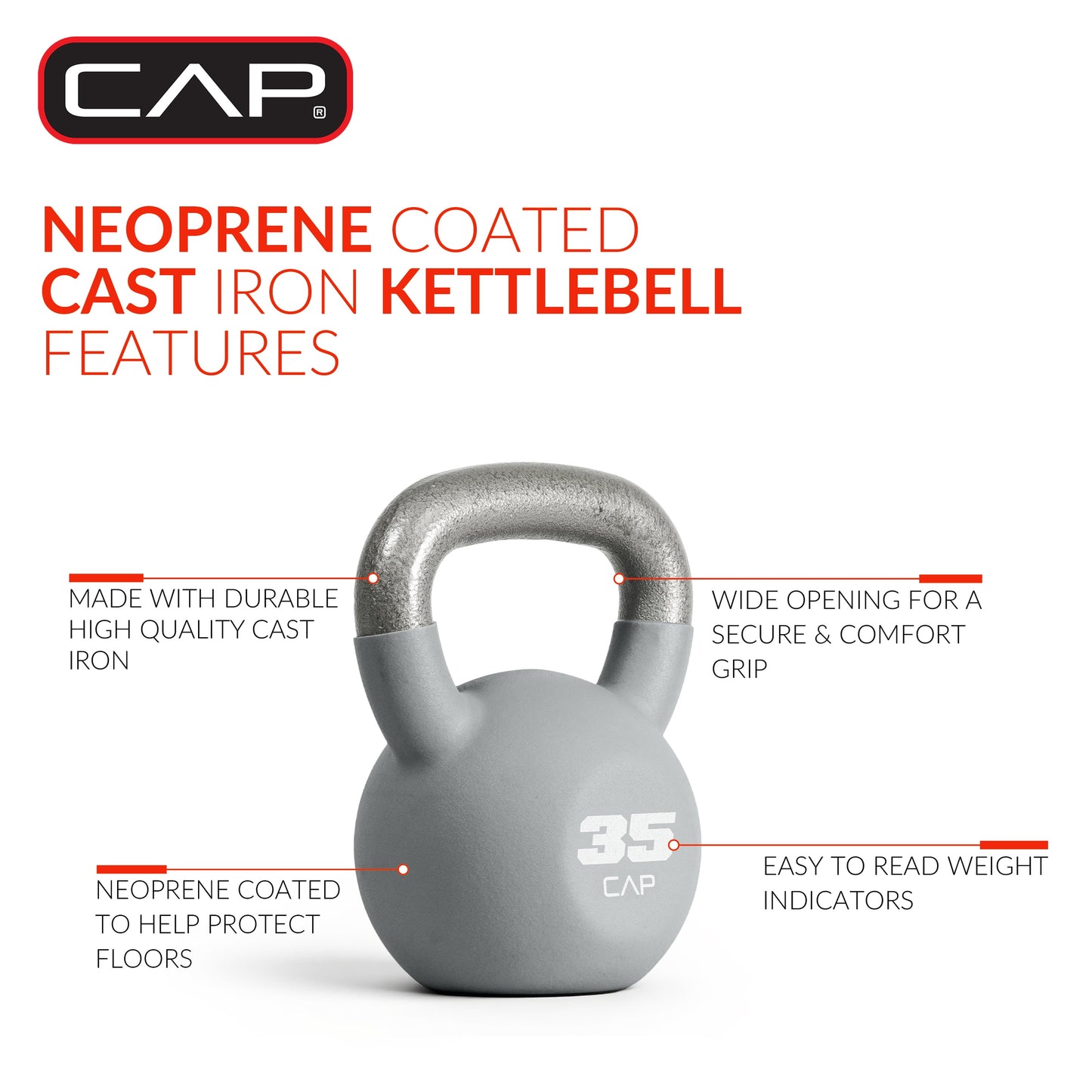 , 35Lb Neoprene Coated Kettlebell, Gray