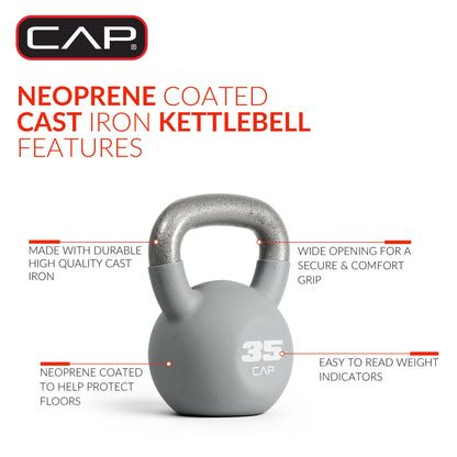 , 35Lb Neoprene Coated Kettlebell, Gray