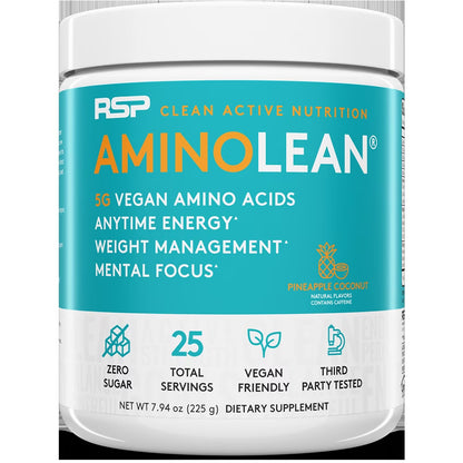 Vegan Aminolean Pre Workout Powder with Bcaas, Natural Amino Energy for Lean Muscle, Pineapple Coconut Flavor, 25 Servings