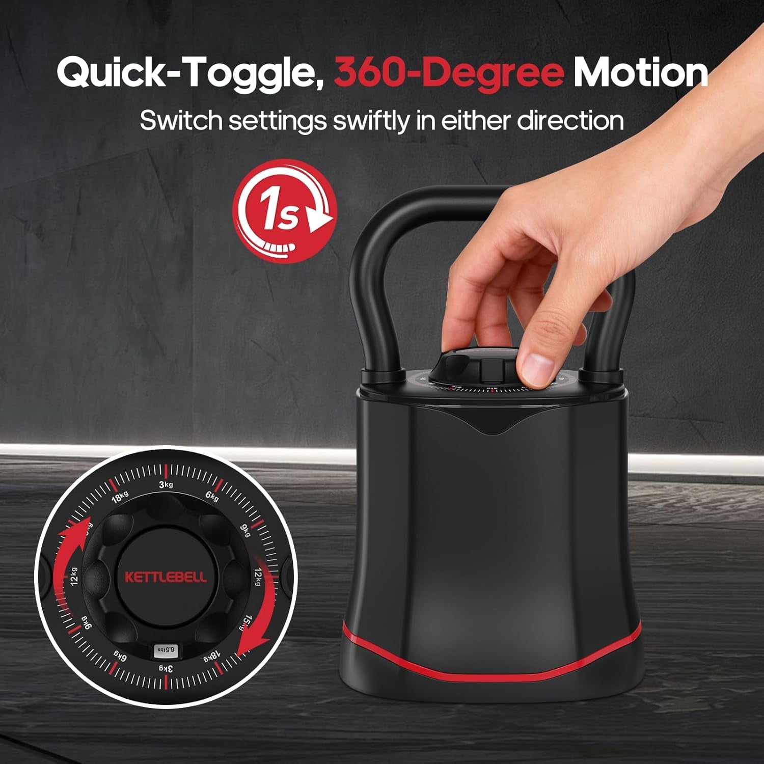 Adjustable Kettlebell, 6-In-1 Quick-Switch Kettlebell Sets (6.5-40 LBS) with Two-Way Rotation, Space Saving Kettlebells Adjustable Weight for Full Body Workouts at Home Gym