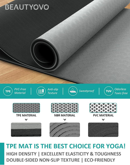 Yoga Mat with Strap, 1/3 Inch Extra Thick Yoga Mat Double-Sided Non Slip, Professional TPE Yoga Mats for Women Men, Workout Mat for Yoga, Pilates and Floor Exercises