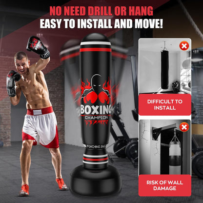 Freestanding Punching Bag for Adults,70'' Boxing Bag with Stand Kicking Bag Heavy Bag,Includes Boxing Gloves and Electric Air Pump,Women Men Kickboxing Bags for Beginners Training Thai Fitness Karate
