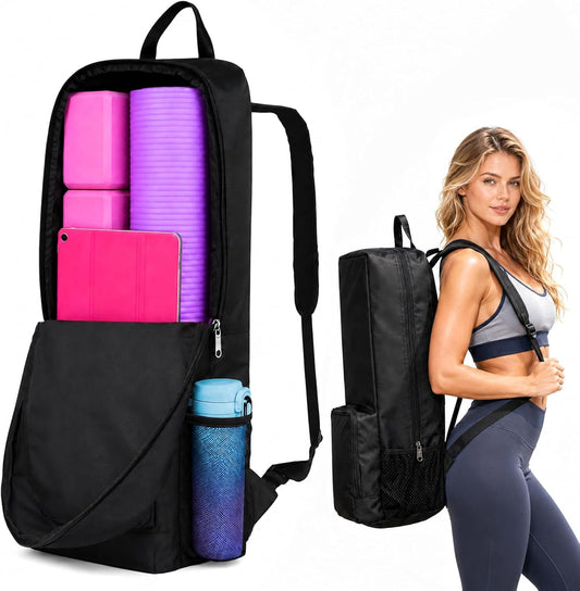 Yoga Mat Bag -Yoga Mat Bag Carrier with Pockets and Adjustable Strap, Lightweight Waterproof Yoga Mat Backpack for Women and Men, Fits Yoga Mats and Yoga Accessories for Workouts (Black)