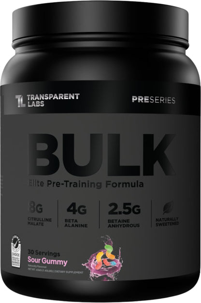 Bulk Black Pre Workout - Clinically Dosed, Sugar Free Preworkout for Men and Women with Beta Alanine Powder, Citrulline Malate, & Caffeine - 30 Servings, Sour Gummy