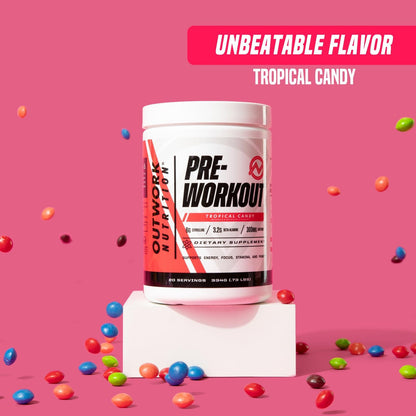 Preworkout for Men & Women - Nootropic Pre Workout without Creatine, Pre-Workout Powder with Taurine Rhodiola Citrulline Malate Beta Alanine Caffeine (Tropical Candy)
