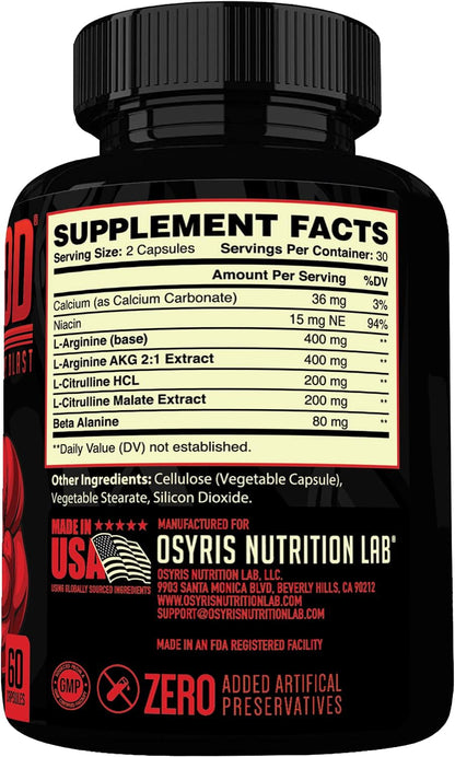 Bull Blood Nitric Oxide Supplements for Men - Nitrous Oxide Booster & Pre Workout Pills with L-Arginine - Blood Flow for Men - Nitric Oxide Booster for Enhancing Male Strength & Energy - 60Ct