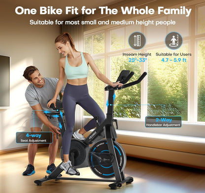 Exercise Bike,  Quiet Adjustable Magnetic Resistance Stationary Bike for Home Cardio with App Compatible, 350LB Weight Capacity Indoor Cycling Bike with Comfortable Seat & Digital Display