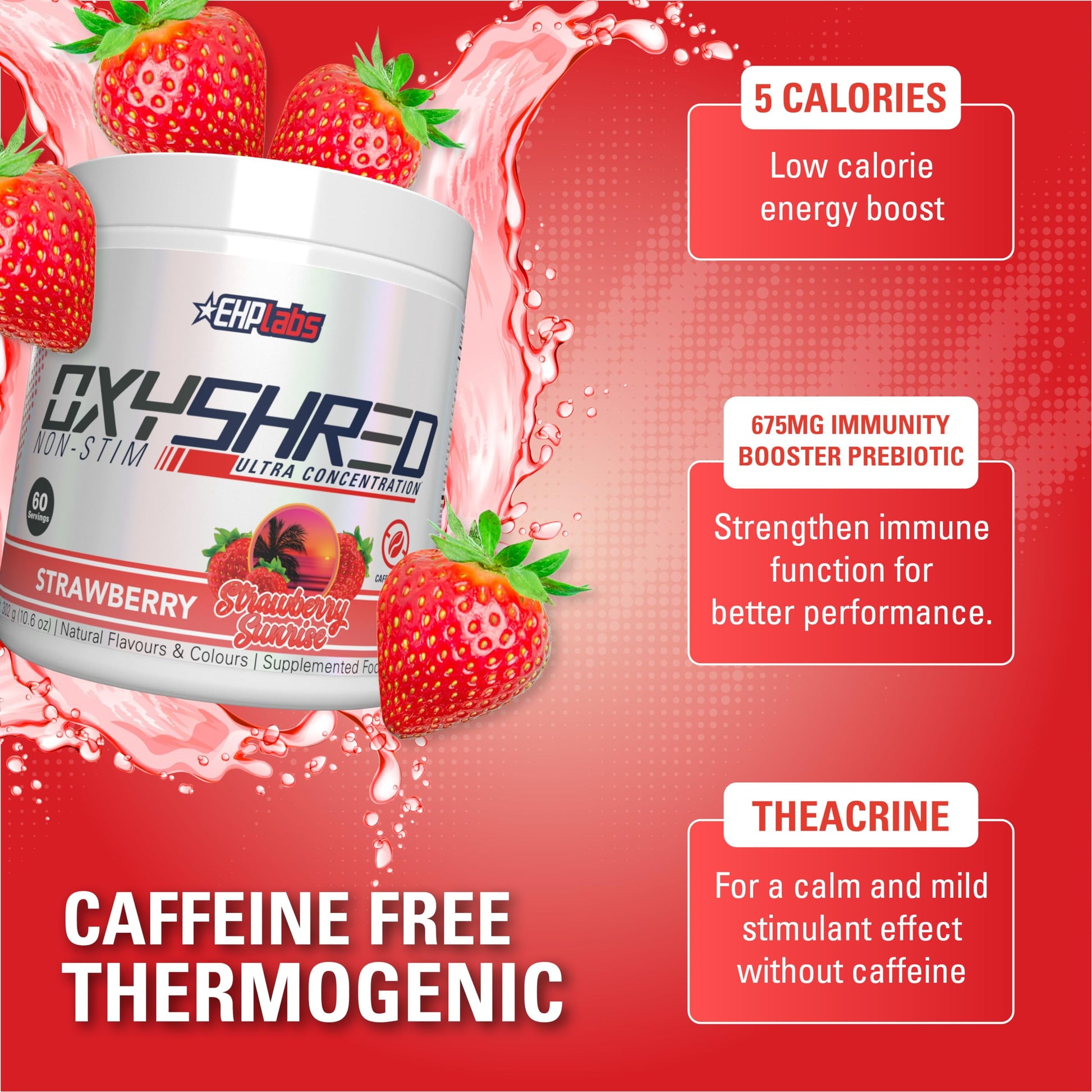 Oxyshred Non Stimulant Pre Workout Powder - Stim Free, Caffeine Free Preworkout for Men & Women - Non Stim Preworkout - Sugar Free Energy Powder - Strawberry, 60 Servings