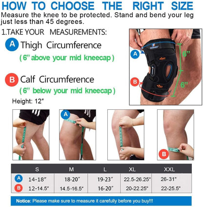 plus Size Hinged Knee Braces for Knee Pain Relieve, GEL Patella Knee Brace with Side Stabilizers for Men Women, Knee Support for Meniscus Tear,Acl,Mcl,Arthritis