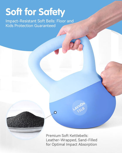 Soft Kettlebell - Cushioned Impact-Resistant Base and Anti-Slip, Kettle Bell Anti-Slip Grip Weight for Home Workouts, Safe Strength Training Kettlebells Sets for Women & Men, with Non-Slip Gloves