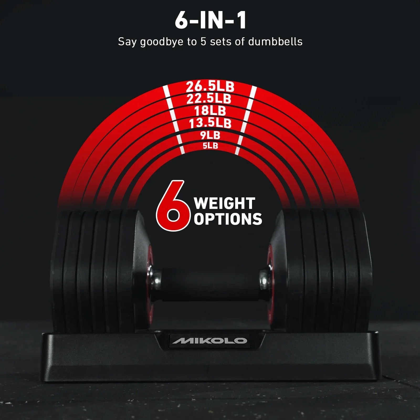 53LB(26.5LB*2) Adjustable Dumbbells Set of 2, 1-Sec Adjustable Weights Dumbbells Set, 5LB - 26.5LB 6 in 1 Free Dumbbell with Anti-Slip Texture Handle, Weight Set for Home Gym