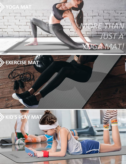 Yoga Mat with Strap, 1/3 Inch Extra Thick Yoga Mat Double-Sided Non Slip, Professional TPE Yoga Mats for Women Men, Workout Mat for Yoga, Pilates and Floor Exercises