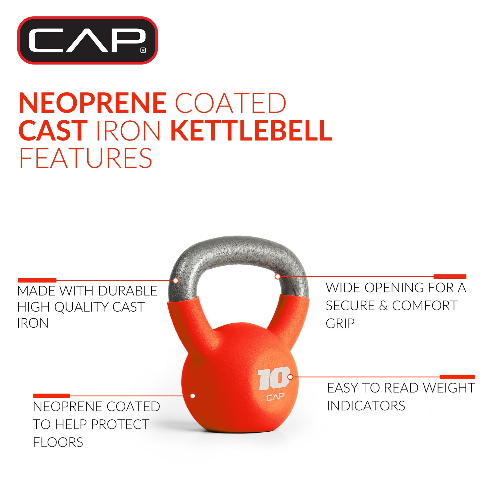 , 10Lb Neoprene Coated Kettlebell, Orange