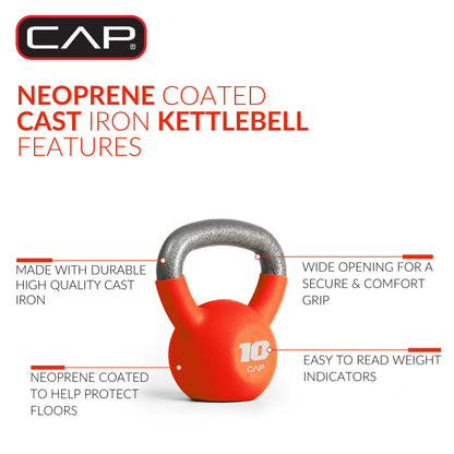 , 10Lb Neoprene Coated Kettlebell, Orange
