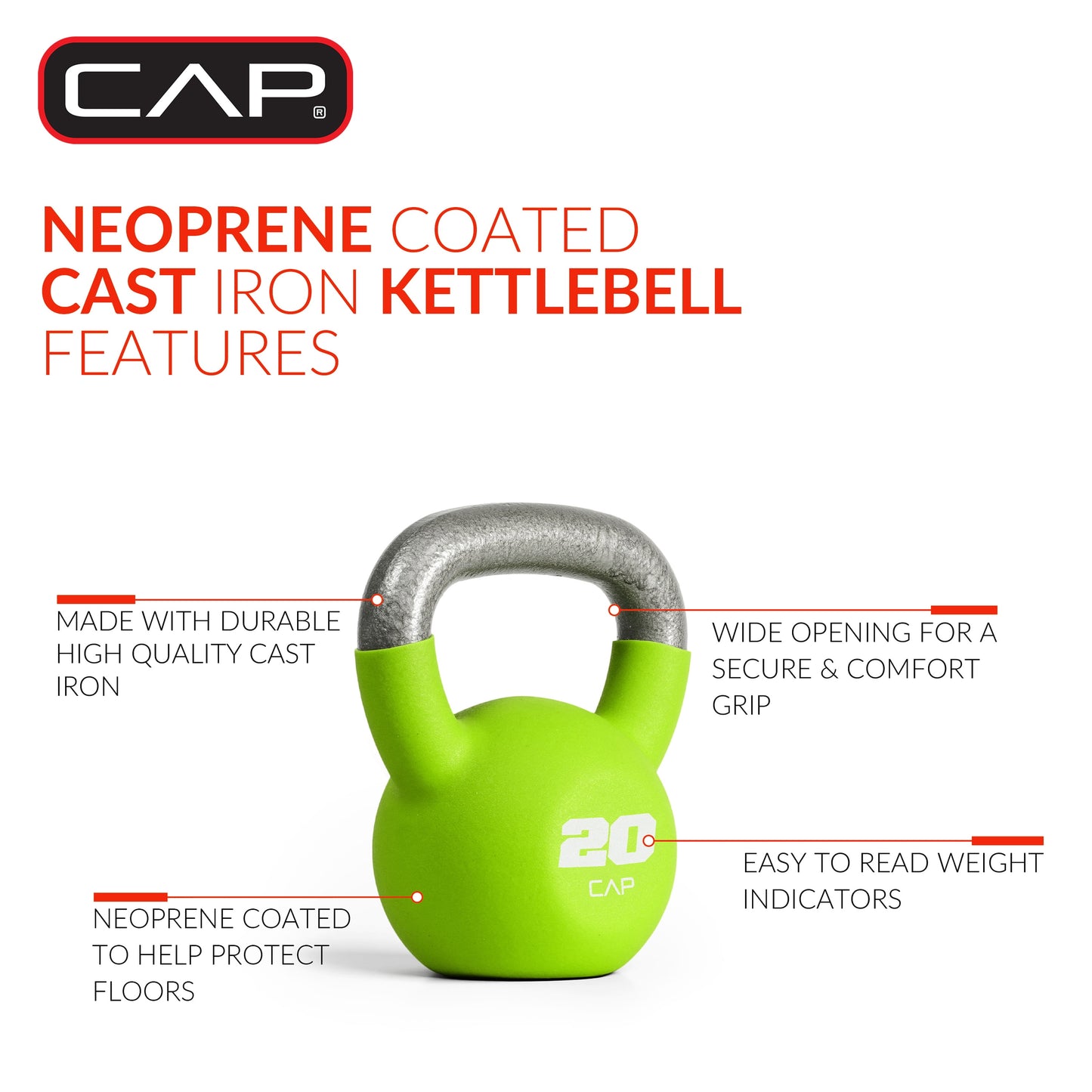 , 20Lb Neoprene Coated Kettlebell, Green