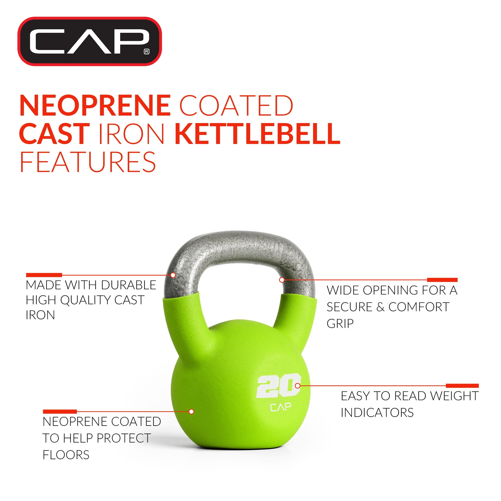 , 20Lb Neoprene Coated Kettlebell, Green