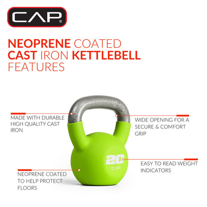 , 20Lb Neoprene Coated Kettlebell, Green
