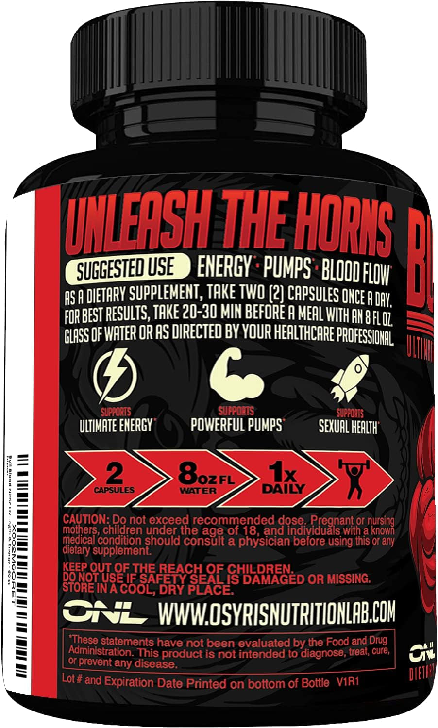 Bull Blood Nitric Oxide Supplements for Men - Nitrous Oxide Booster & Pre Workout Pills with L-Arginine - Blood Flow for Men - Nitric Oxide Booster for Enhancing Male Strength & Energy - 60Ct
