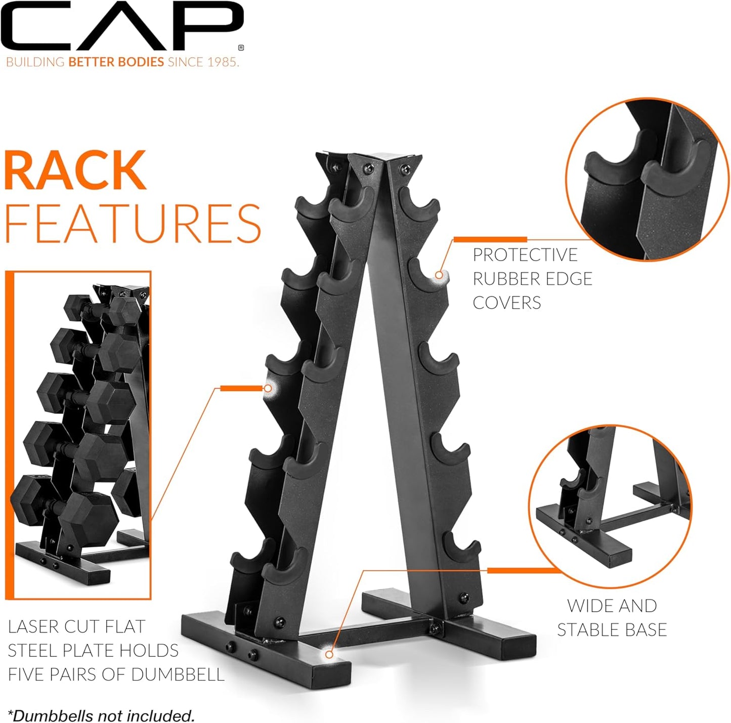 Cap Dumbbell Rack for Home Gym, Space-Saving Free Weight Rack, Compact Weight Storage Rack for Hex Dumbbells, 3-Tier & 5-Tier Options, 80-200Lb Capacity