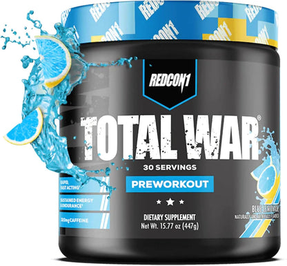 Total War Pre Workout - Beta Alanine + Citrulline Malate Keto Friendly Preworkout for Men & Women with 320Mg of Caffeine - Fast Acting -Blue Lemonade (30 Servings)
