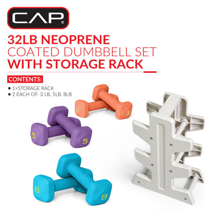32 Lb Neoprene Zen Dumbbell Set with Rack