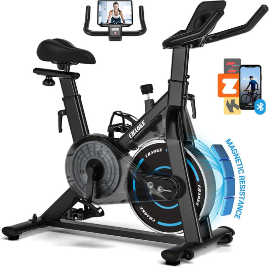 Exercise Bike,  Quiet Adjustable Magnetic Resistance Stationary Bike for Home Cardio with App Compatible, 350LB Weight Capacity Indoor Cycling Bike with Comfortable Seat & Digital Display