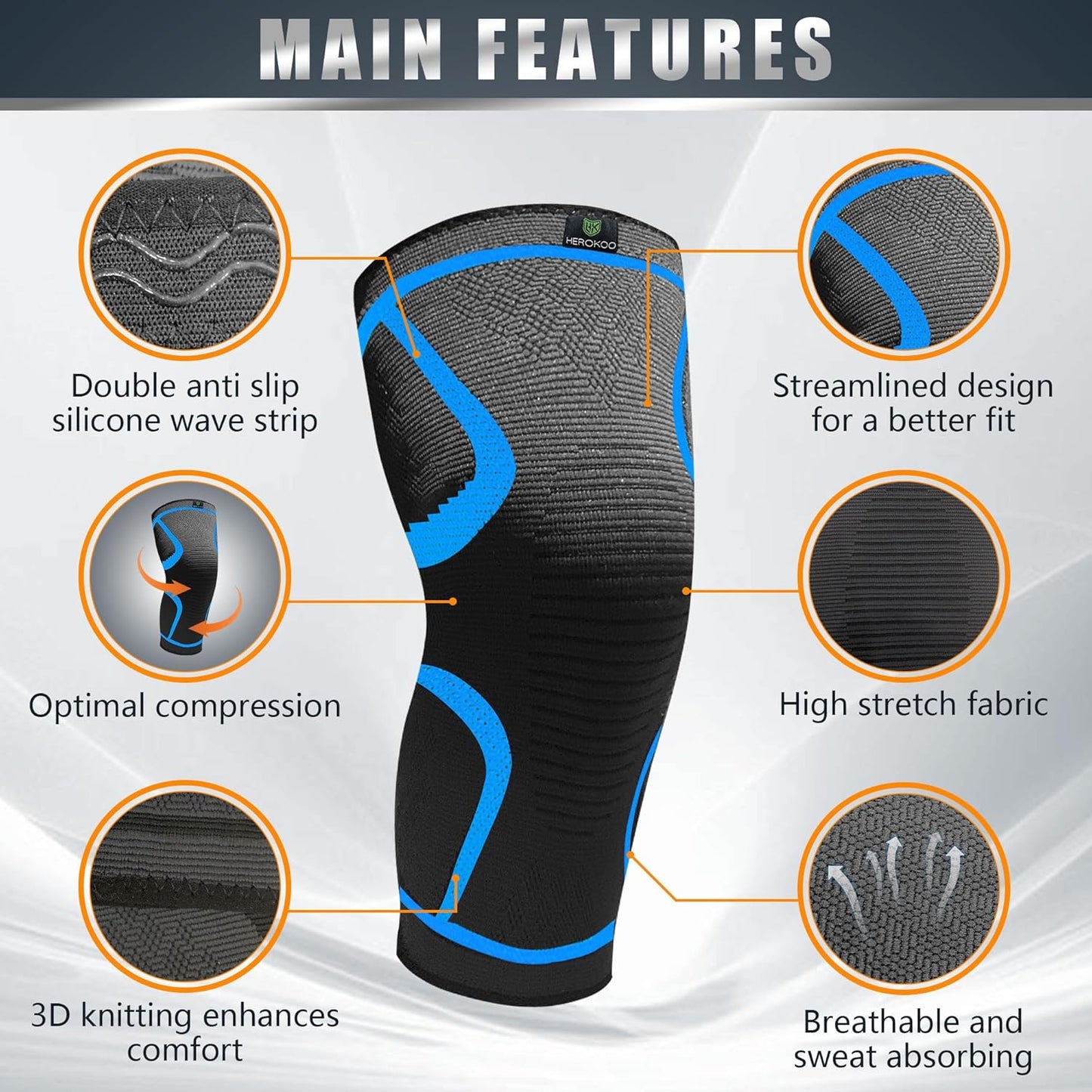 2 Pack Knee Braces for Running Knee Pain, Compression Knee Brace for Women & Men, Knee Sleeve, Sports Knee Braces for Meniscus Tear, ACL & Arthritis Pain Relief