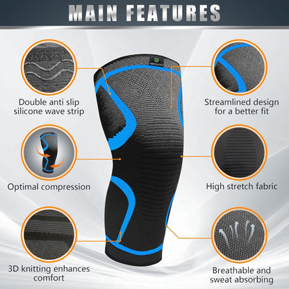 2 Pack Knee Braces for Running Knee Pain, Compression Knee Brace for Women & Men, Knee Sleeve, Sports Knee Braces for Meniscus Tear, ACL & Arthritis Pain Relief