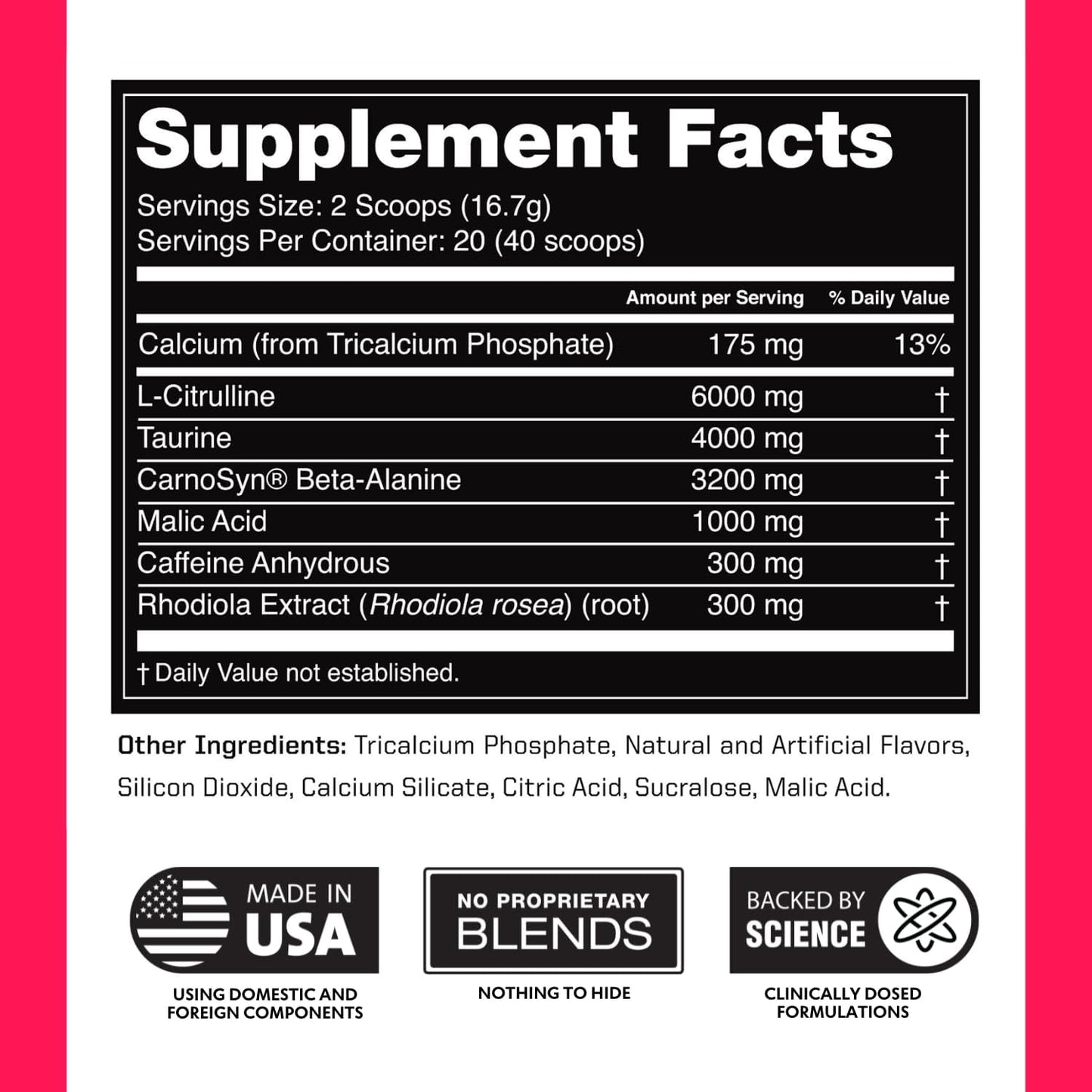 Preworkout for Men & Women - Nootropic Pre Workout without Creatine, Pre-Workout Powder with Taurine Rhodiola Citrulline Malate Beta Alanine Caffeine (Tropical Candy)