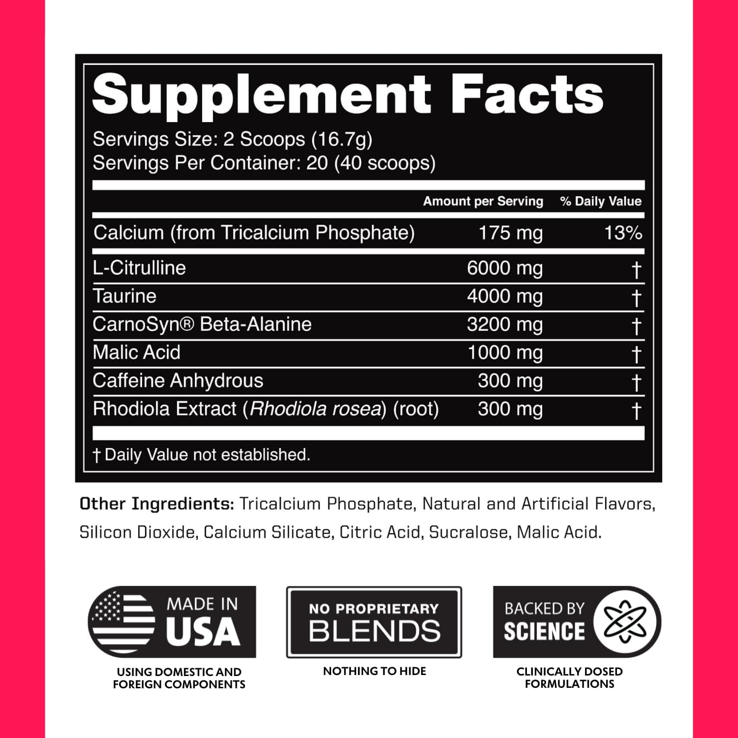 Preworkout for Men & Women - Nootropic Pre Workout without Creatine, Pre-Workout Powder with Taurine Rhodiola Citrulline Malate Beta Alanine Caffeine (Tropical Candy)
