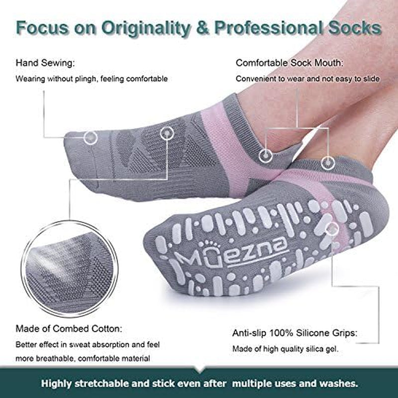 Non Slip Yoga Socks for Women, Anti-Skid Pilates, Barre, Hospital Socks with Grips, Size 5-10