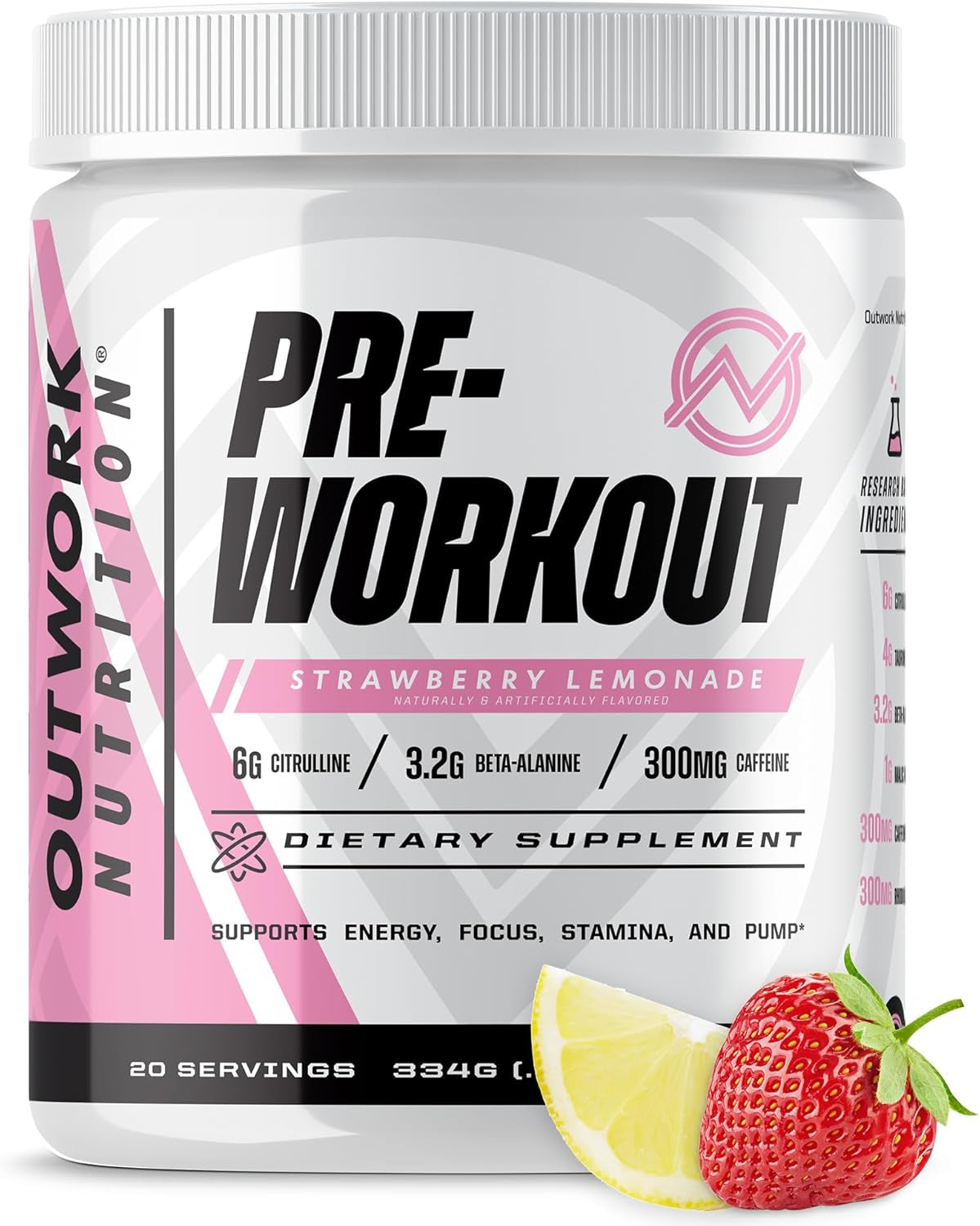 Preworkout for Men & Women - Nootropic Pre Workout without Creatine, Pre-Workout Powder with Taurine Rhodiola Citrulline Malate Beta Alanine Caffeine (Strawberry Lemonade)