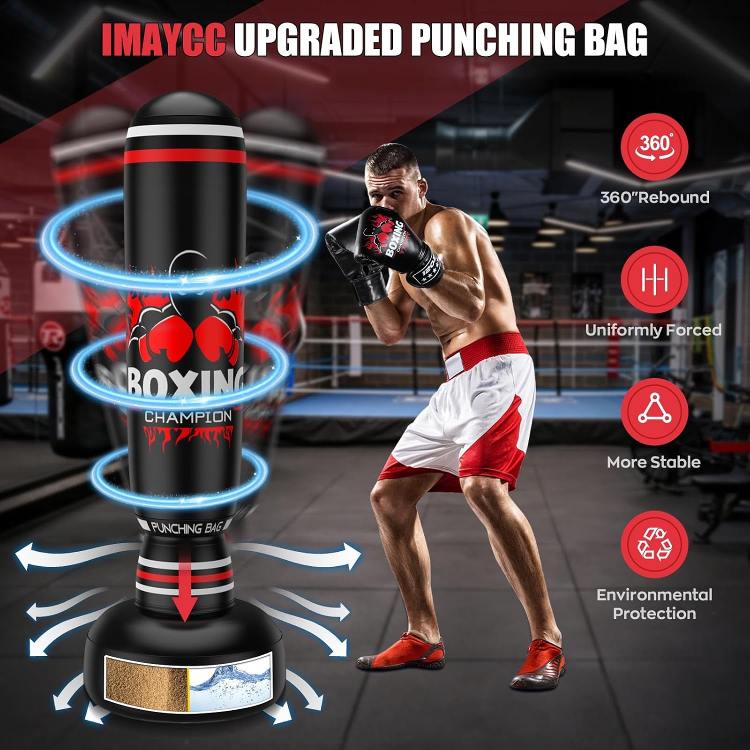 Freestanding Punching Bag for Adults,70'' Boxing Bag with Stand Kicking Bag Heavy Bag,Includes Boxing Gloves and Electric Air Pump,Women Men Kickboxing Bags for Beginners Training Thai Fitness Karate
